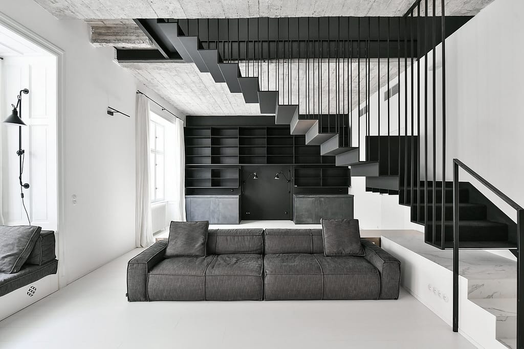 Moderne Maisonettewohnung im Loftstil in Leipzig-Südvorstadt 2 Architektur - Immobilie - Treppe zum Obergeschoss