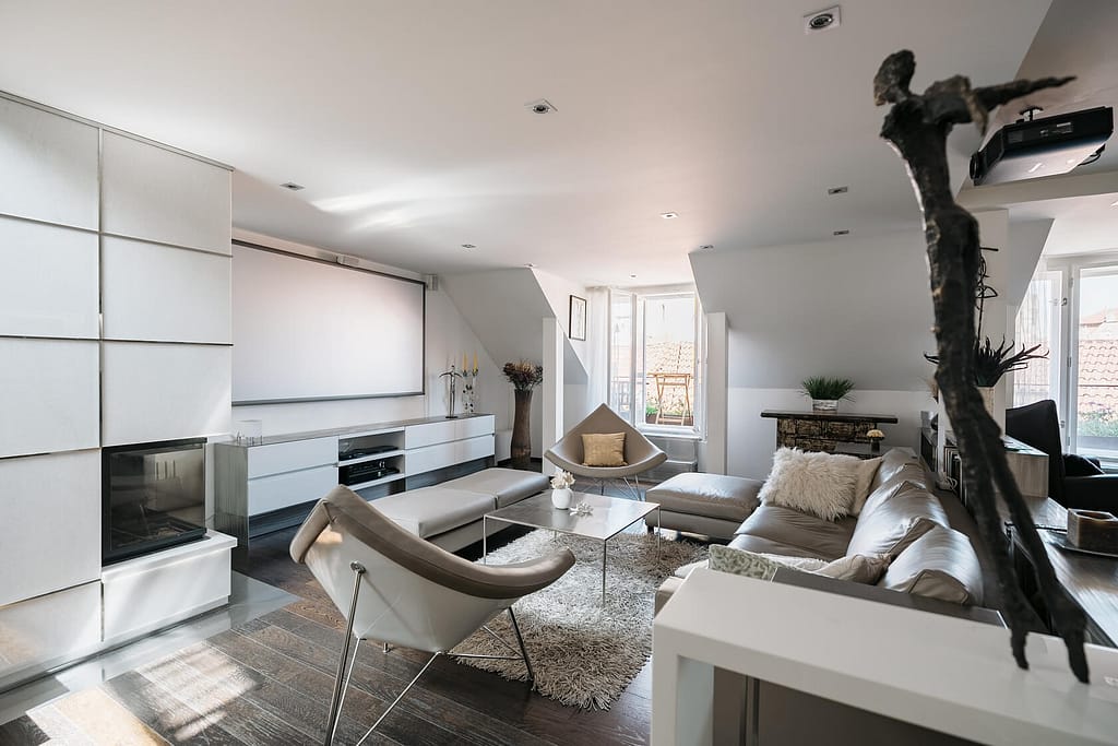 Attraktiv ausgestattetes 5-Zimmer-Penthouse mit Dachterrasse in Berlin-Kreuzberg 3 Architektur - Immobilie - Wohnzimmer 2